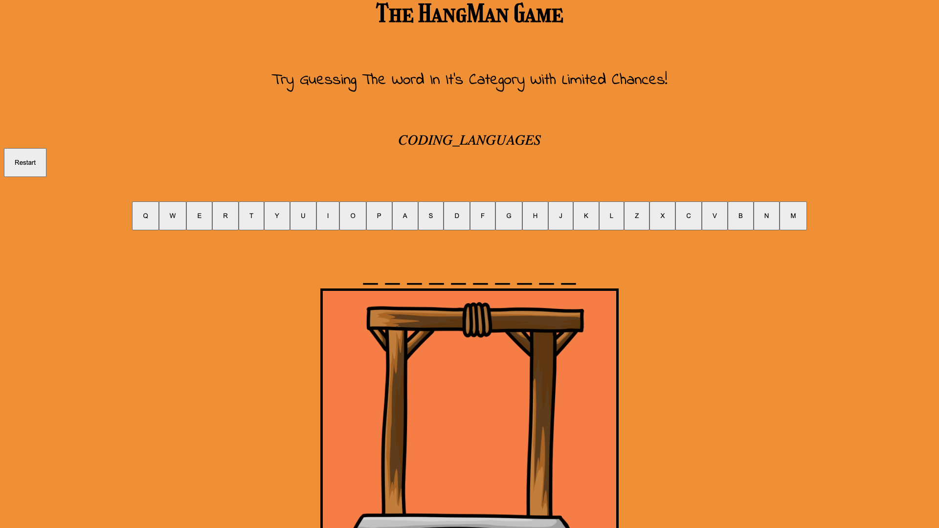 User home page for Hangman.